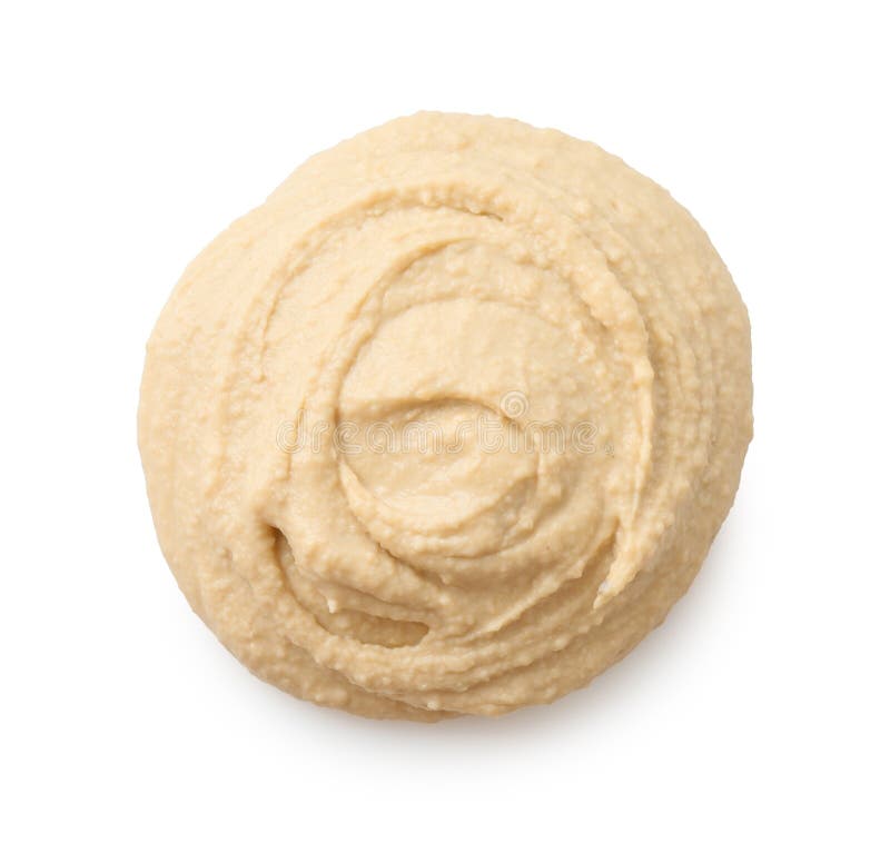 Probe köstlichen Hummus isoliert auf weißer Oberseite stockfotografie