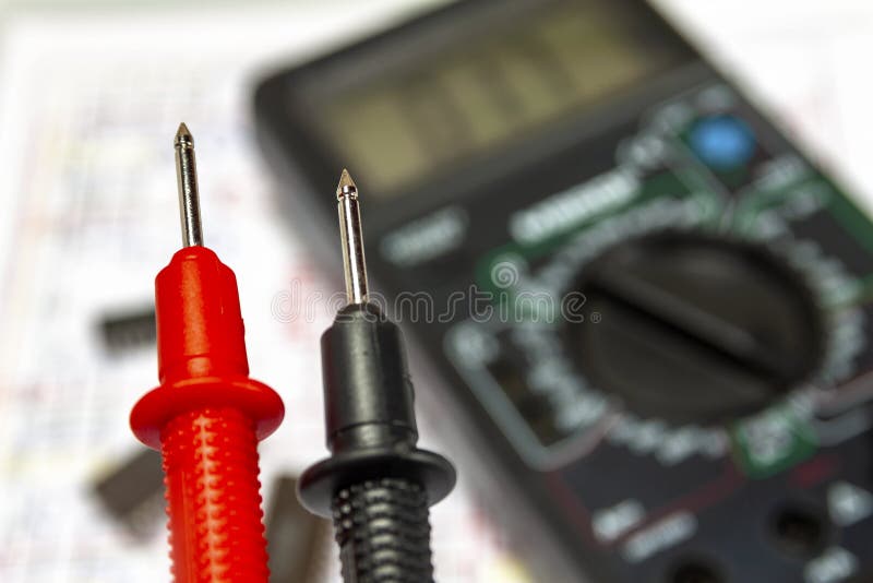 Probes close-up instrument for measuring voltage, current, resistance royalty free stock image Probes close-up instrument for measuring voltage, current, resistance royalty free stock image