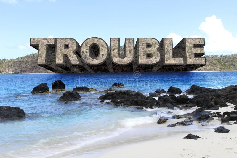 PROBLEM in PARADISE - großer Text steht von der Insel hervor stockfotos PROBLEM in PARADISE - großer Text steht von der Insel hervor stockfotos