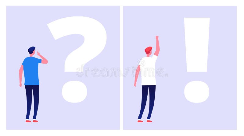 Problem solution concept. Troubled man student thinking with question mark dilemma understand solution business problems vector illustration