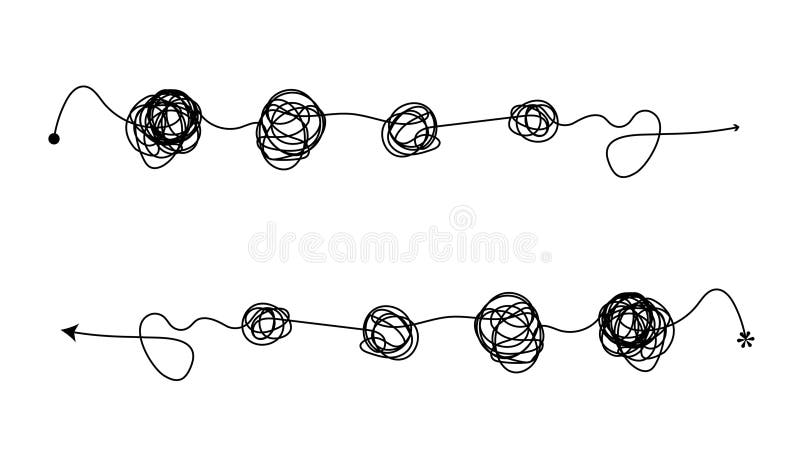 Problem solving and business solution chaos simplifying chaotically tangled line. vector illustration