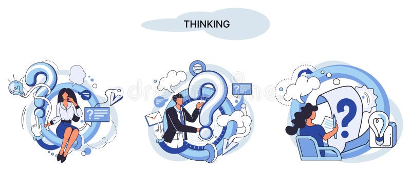Problem solving concept, man wondering or thinking, planning or pondering, with question mark royalty free illustration