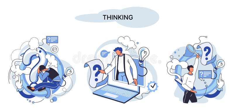 Problem solving concept, man wondering or thinking, planning or pondering, with question mark vector illustration