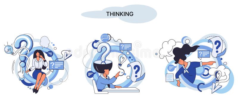 Problem solving concept, man wondering or thinking, planning or pondering, with question mark royalty free illustration