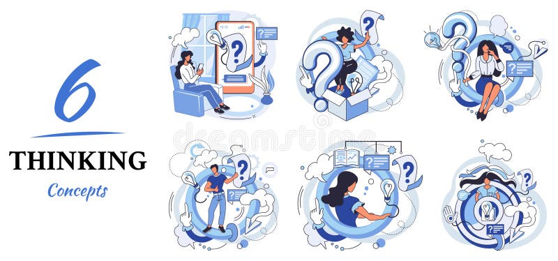 Problem solving concept, man wondering or thinking, planning or pondering, with question mark royalty free illustration