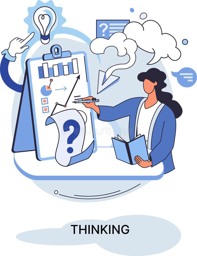 Problem solving concept, man wondering or thinking, planning or pondering, with question mark royalty free illustration