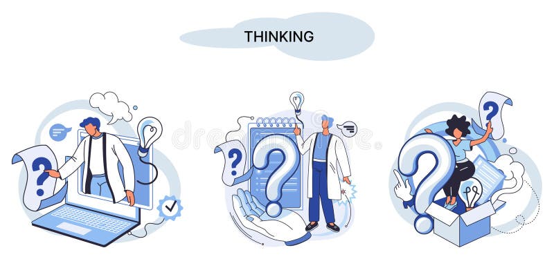 Problem solving concept, man wondering or thinking, planning or pondering, with question mark vector illustration