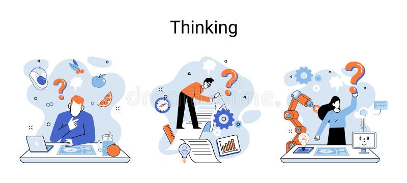 Problem solving concept, man wondering or thinking, planning or pondering, with question mark vector illustration