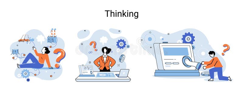 Problem solving concept, man wondering or thinking, planning or pondering, with question mark royalty free illustration