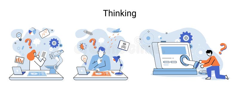 Problem solving concept, man wondering or thinking, planning or pondering, with question mark vector illustration