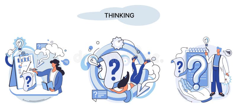 Problem solving concept, man wondering or thinking, planning or pondering, with question mark royalty free illustration