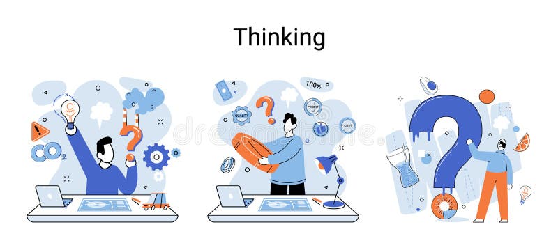 Problem solving concept, man wondering or thinking, planning or pondering, with question mark vector illustration