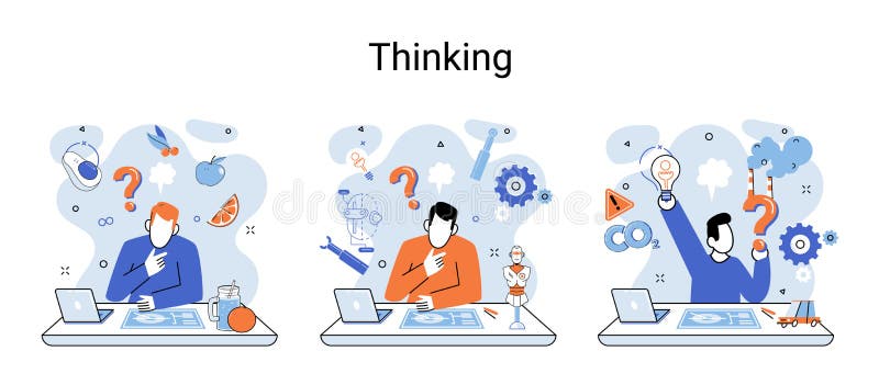 Problem solving concept, man wondering or thinking, planning or pondering, with question mark royalty free illustration