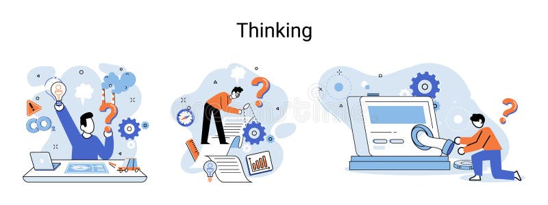 Problem solving concept, man wondering or thinking, planning or pondering, with question mark vector illustration