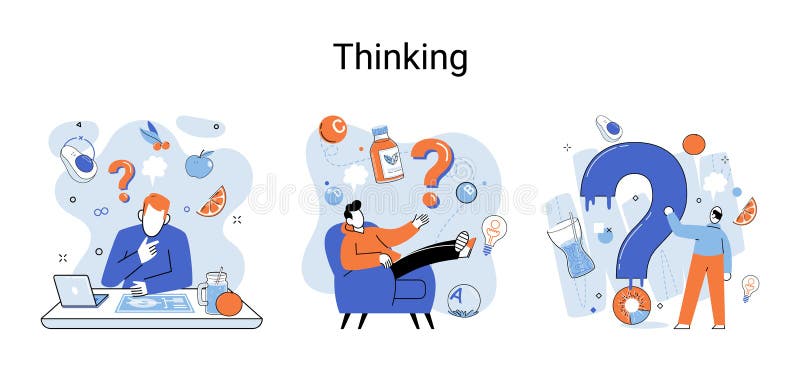 Problem solving concept, man wondering or thinking, planning or pondering, with question mark vector illustration