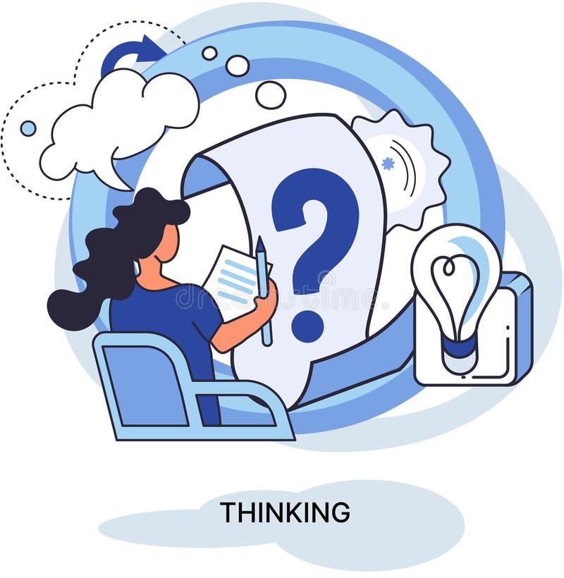 Problem solving concept, man wondering or thinking, planning or pondering, with question mark royalty free illustration