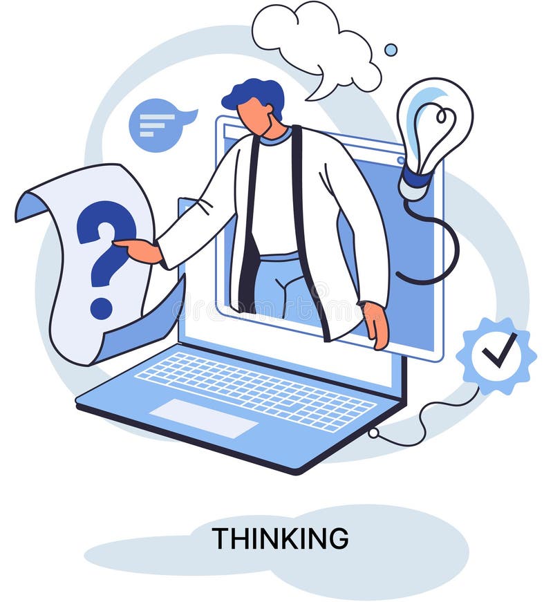 Problem solving concept, man wondering or thinking, planning or pondering, with question mark royalty free illustration