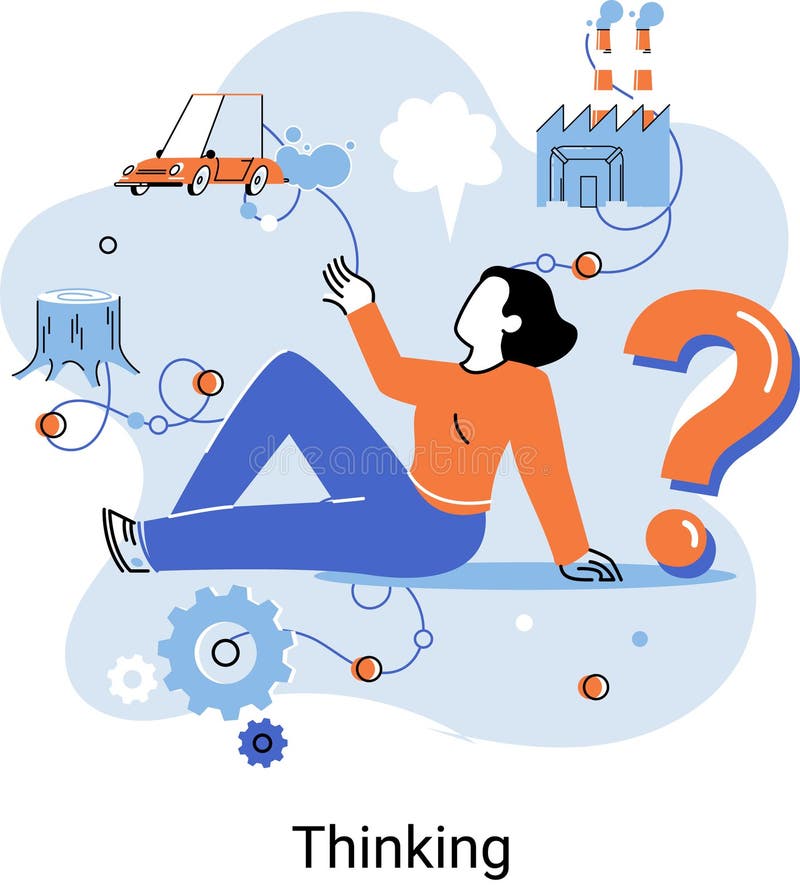 Problem solving concept, man wondering or thinking, planning or pondering, with question mark royalty free illustration