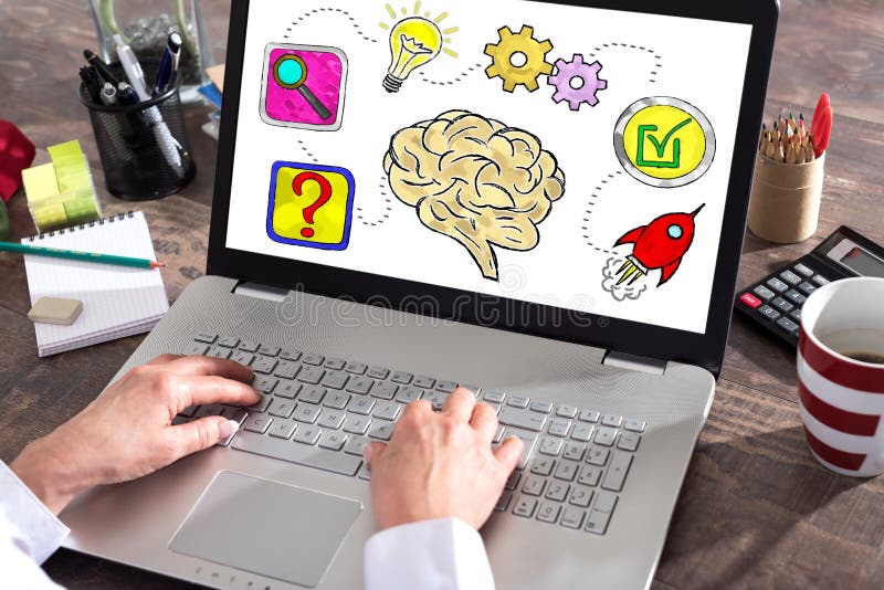 Problem solving concept on a laptop screen stock photos Problem solving concept on a laptop screen stock photos
