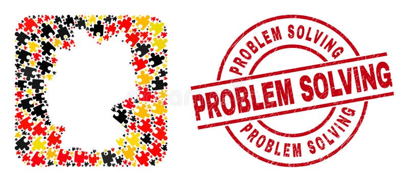 Problem Solving Grunge Stamp Seal and German Map Stencil Collage of Puzzle Plugin Items in German Flag Colors vector illustration