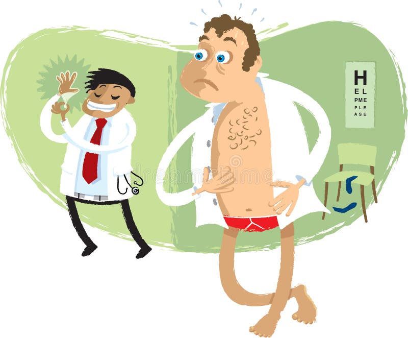 Artistic illustration of a medical doctor about to examine a male patient. Artistic illustration of a medical doctor about to examine a male patient.