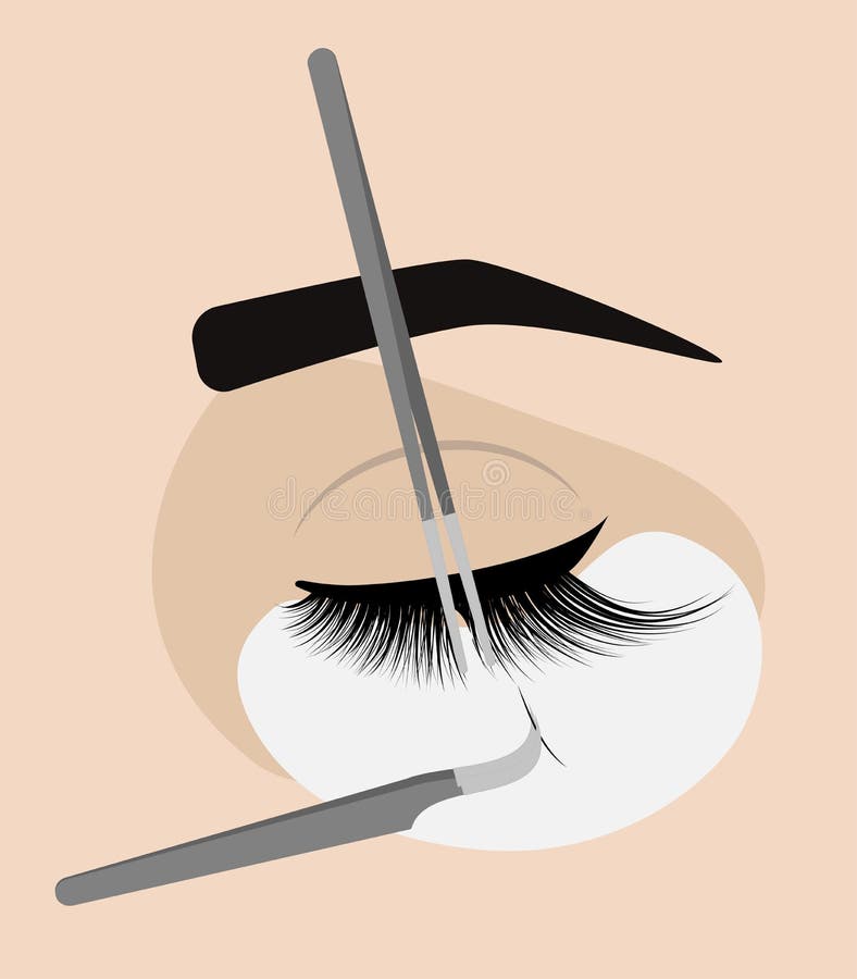 Procedure voor wimperuitbreiding Het hoofdpincet voegt de valse of valse wimpers aan de cliënt toe royalty-vrije illustratie Procedure voor wimperuitbreiding Het hoofdpincet voegt de valse of valse wimpers aan de cliënt toe royalty-vrije illustratie