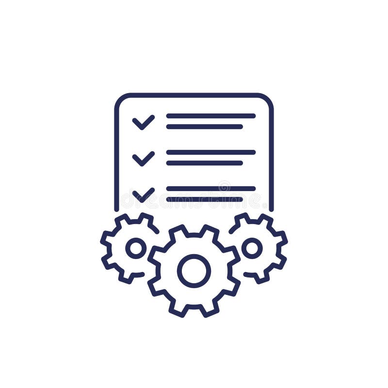 Procedures, project line icon with checklist vector illustration