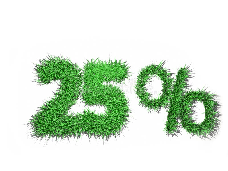 25 percent sign, made of green grass. 25 percent sign, made of green grass