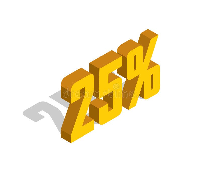 25% procent daleko, sprzedaż, żółty isometric przedmiot 3D Biały tło ilustracji 25% procent daleko, sprzedaż, żółty isometric przedmiot 3D Biały tło ilustracji