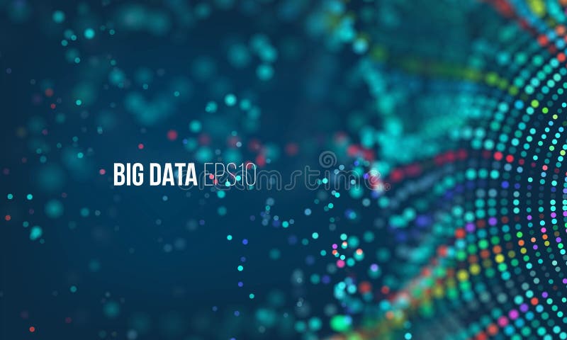 Proces de sortare a datelor. informații futuriste despre fluxul mare de date. undă colorată de particule cu bokej stock illustration