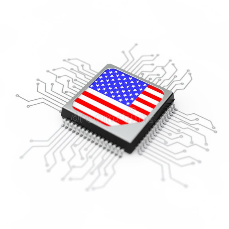 Bandera De Estados Unidos Y China En La Cpu De La Computadora