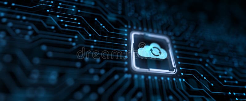 Procesamiento de tecnología en la nube informática y almacenamiento de datos en red stock de ilustración