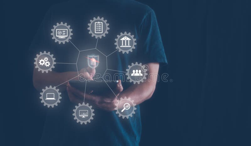 Procesarea scanării amprentelor digitale și a autentificării biometrice a datelor biometrice în vederea accesării datelor cu carac vector illustration