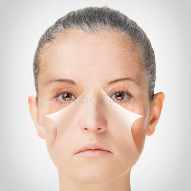 Aging process, rejuvenation anti-aging skin procedures old and young concept. Aging process, rejuvenation anti-aging skin procedures old and young concept
