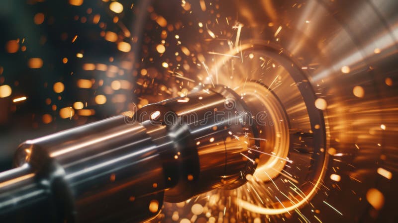Proceso industrial en el que se está utilizando una máquina de control numérico por computadora CNC para cortar a través de metal. Proceso industrial en el que se está utilizando una máquina de control numérico por computadora CNC para cortar a través de un metal que genera una ducha de chispas mientras funciona. imagen generada por IA.