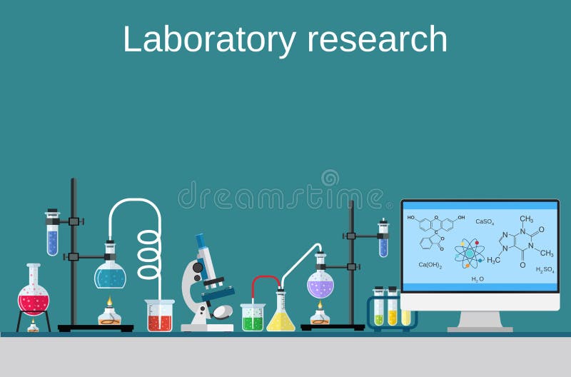 Proceso químico de la investigación del ordenador de la tabla del técnico de laboratorio