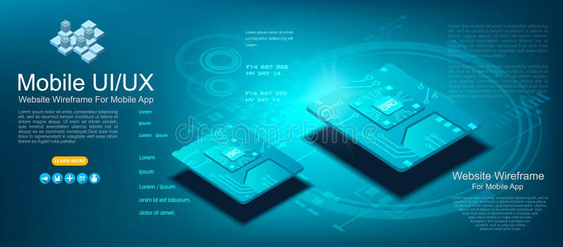 Procesor microcip futurist în vederea izometrică. conceptul de dezvoltare tehnologică a cartelelor SIM mobile. futurist stock image