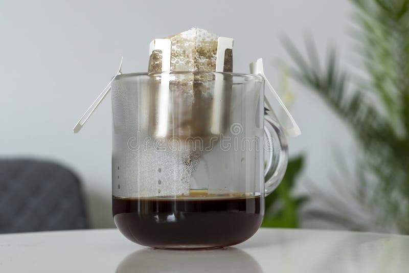 The process of brewing a drip coffee, close-up royalty free stock photos
