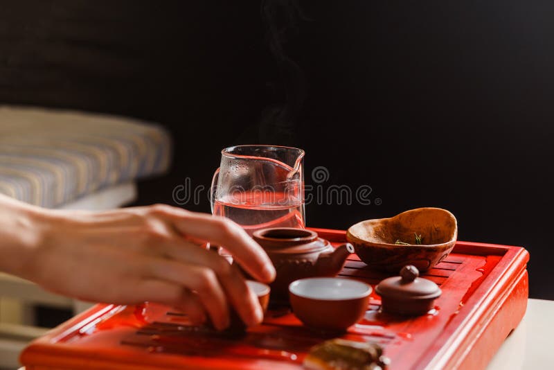 The Process of Brewing Tea at the Tea Ceremony. Stock Photo Image of