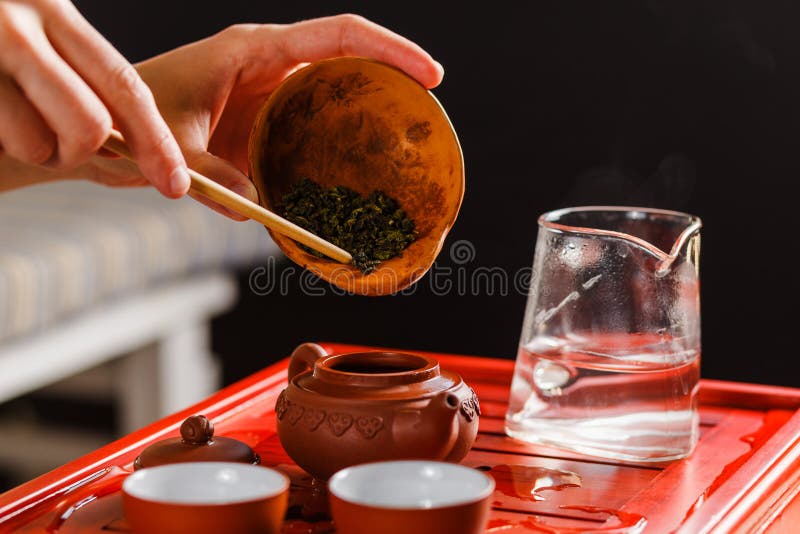 The Process of Brewing Tea at the Tea Ceremony. Stock Photo Image of
