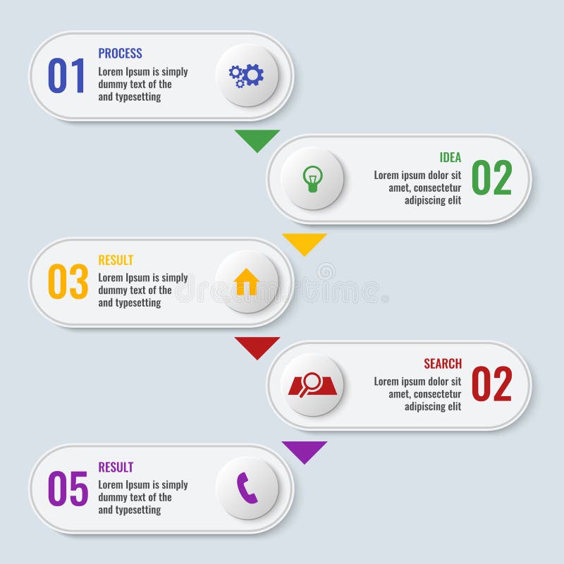 Process business chart with five steps in long shape stock illustration Process business chart with five steps in long shape stock illustration
