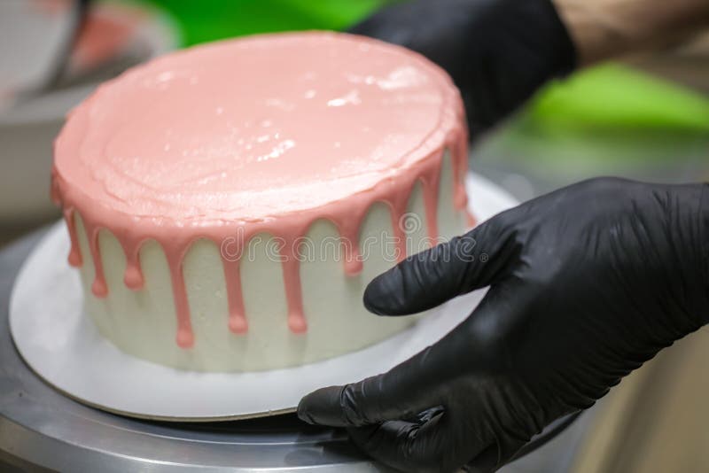 Process of Cake Baking with Chef Working on the Decorations of the