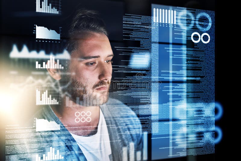 The process of coding. a young computer programmer working on source code. stock images