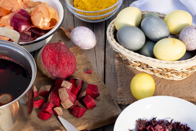 Process of Coloring Easter Eggs with Various Food Natural Dyes