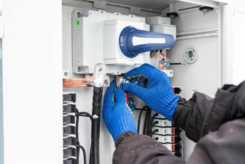 The Process of Connecting Highvoltage Wires Stock Photo Image of