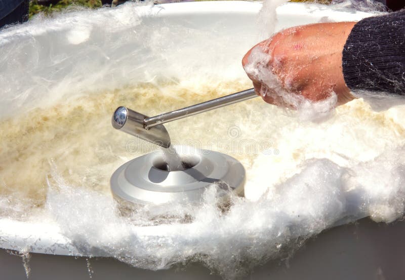 Process of Cooking Cotton Candy in a Candy Machine, Closeup. Stock