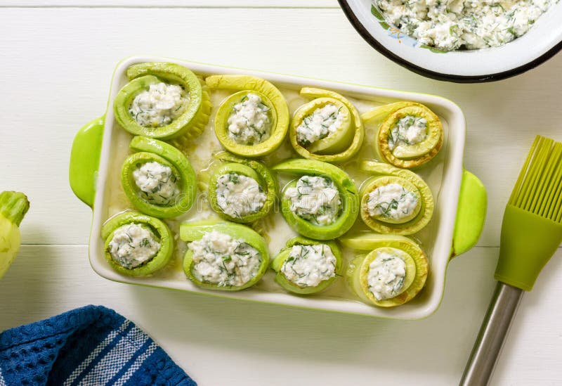 Process of cooking zucchini rolls with cottage cheese royalty free stock images Process of cooking zucchini rolls with cottage cheese royalty free stock images