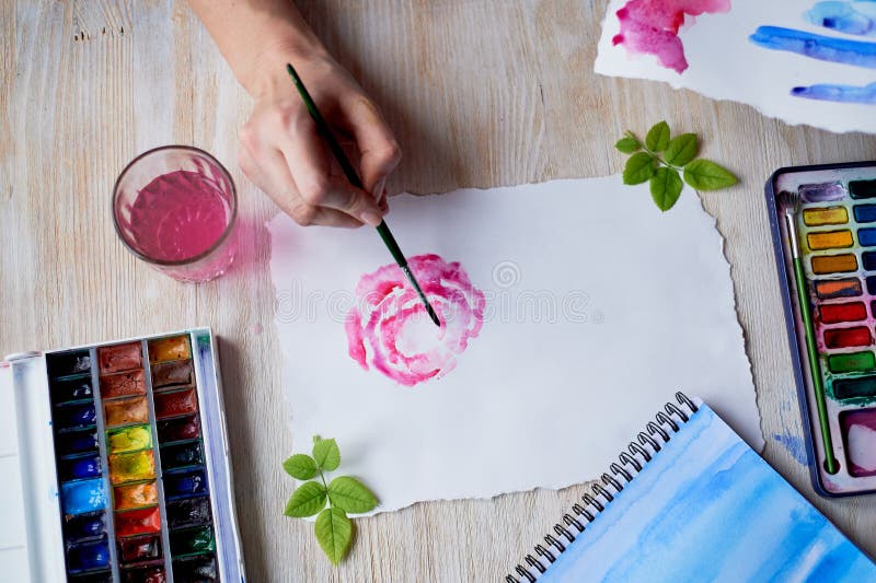 The Process of Creating an Illustration by the Artist. Watercolor Paint