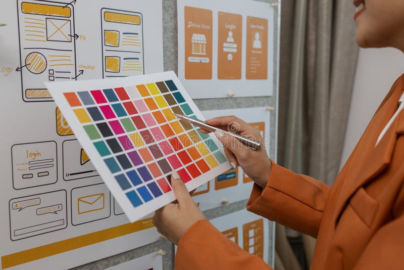 Process of creating an interface for a mobile app, user interface and experience concept, ux, ui, ux developer and ui designer royalty free stock images