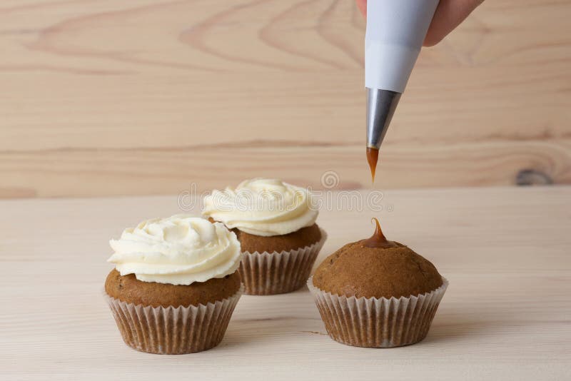 Process of Decorating Cupcakes Stock Photo Image of cream, caramel